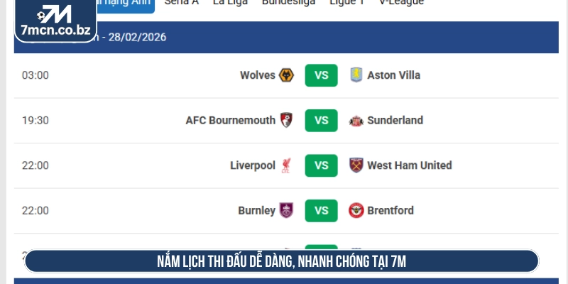 7M - Tỷ Số Trực Tuyến 7M | Kết Quả Bóng Đá Mới Nhất Hôm Nay 12 Nắm lịch thi đấu dễ dàng, nhanh chóng tại 7m